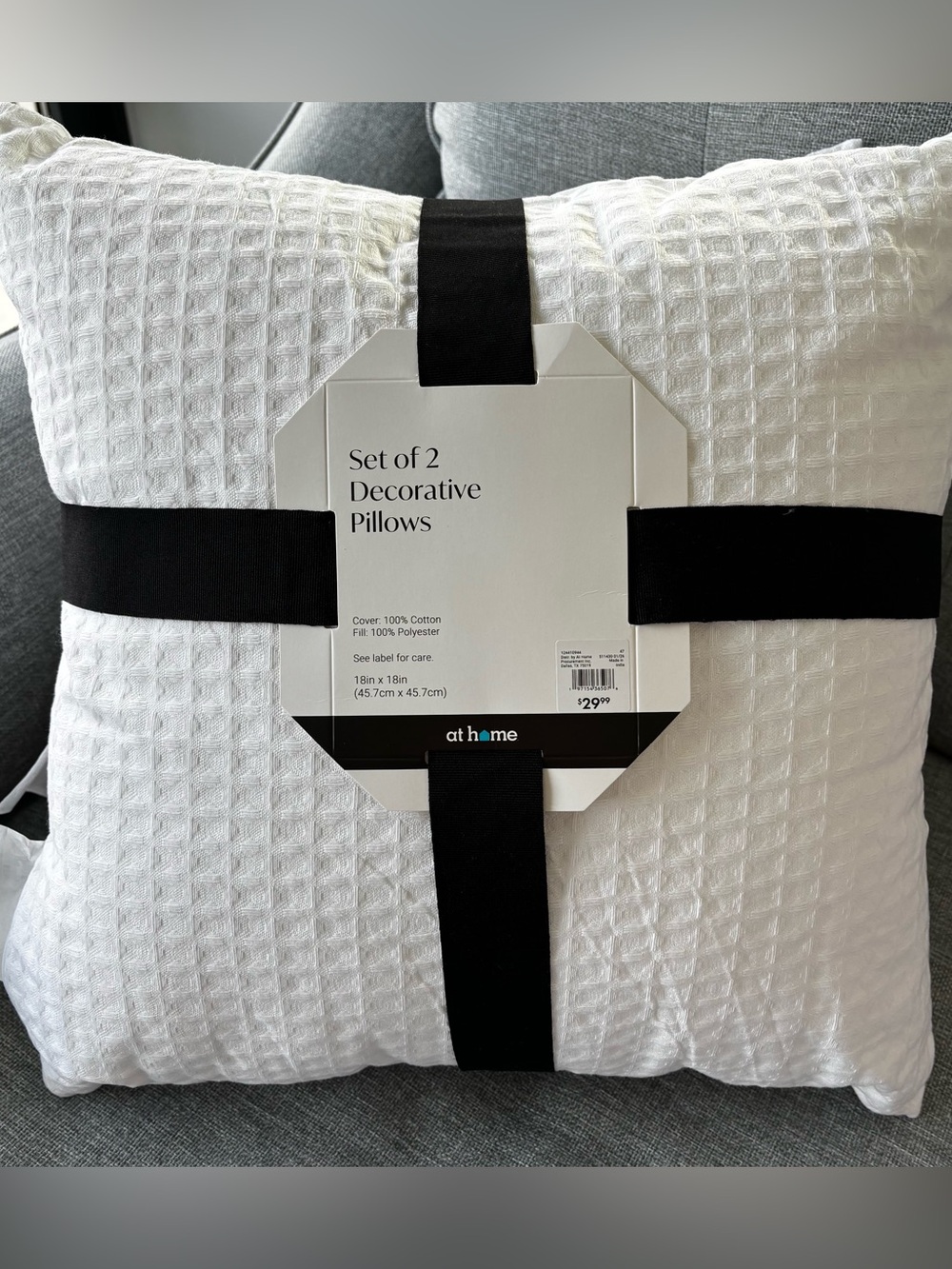 NWT at home 18” White Waffle-Texture Decorative Pillow Set of 2